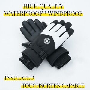 Winter Insulated Skiing Touchscreen Windproof Black Ski Gloves OS Fleece Lined